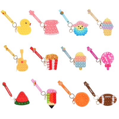 China Cute Cartoon Pineapple Pop Coin Purse Zipper Rainbow Push Pop Toss Toy Bag For Kids With Key Chain for sale