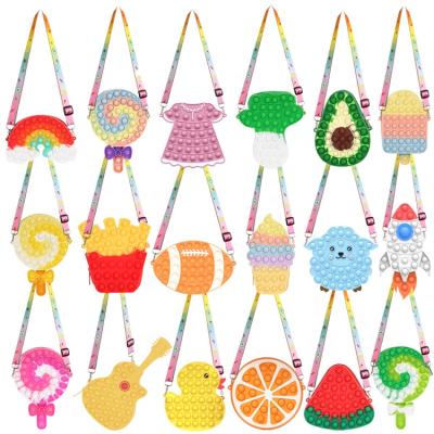 China Cute cartoon fidgety person bag food grade silicone cartoon shape fidgety person toys invent purse shoulder bag for sale