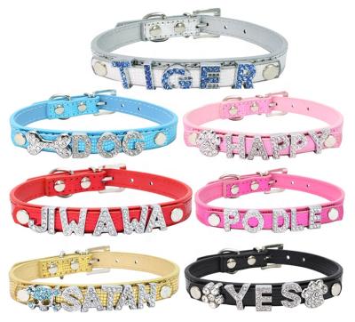 China Amazon Viable Best Seller Bling DIY Charms Letters Bulk Supplies PU Dog Collar Dog Cat Collar for sale