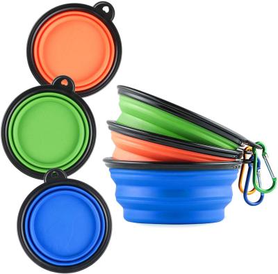 China Viable Durable Portable Collapsible Food Grade Silicone Food Water Dog Bowl Plastic Pet Bowl With Hook for sale