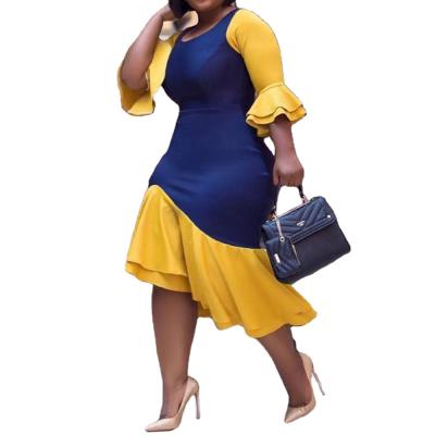 China Amazon Anti-Static O-neck Waist Petal Sleeve Bodycon Corset Dress African Top Plus Size Women's Clothing for sale