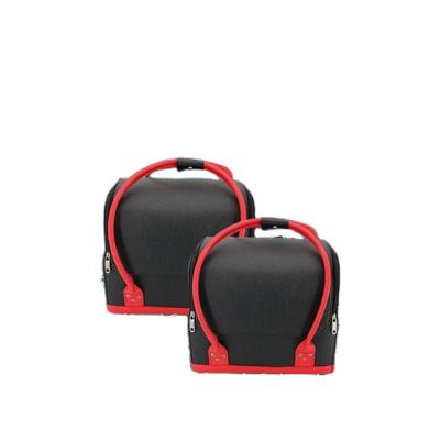 China Promotion black color zipper handbag with storage box inside with red long handle for sale