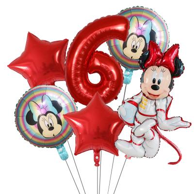 China Colorful Cartoon Aluminum Foil Toy 6pcs Helium Gift Round Mickey Minnie Dropper Set Number Balloon Set for sale