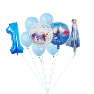 China Gift Toy 9pcs Princess Foil Jelly Cartoon Round Globes Set With 18Inch Plane Balloon Set For Decoration for sale