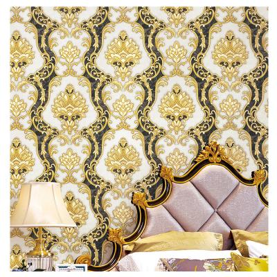 China European Bed Wall Porcelain Wallpaper 3d Waterproof Wall Covering Deep Embossed PVC Damask Large Size European Italy Wallpaper for sale