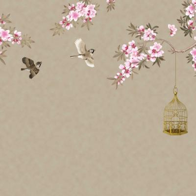 China Custom painted European flower and bird wallpaper home decor background wall mural for sale