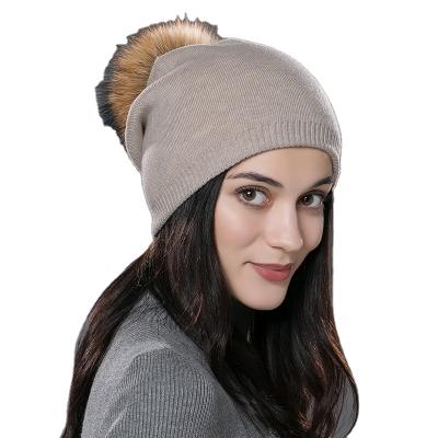 China breathable & waterproof breathable & Wholesale Women Beanie Hat Real Fur Pom Knitted Wool Pom Hats Soft Warm Cashmere Beanie Hats Knitted Waterproof Winter Factory for sale