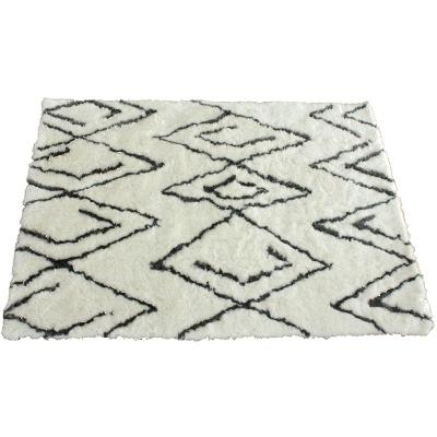 China Black And White Eco-Friendly Rhombus Lattice Pattern Carpet Faux Fur Long Pile Non-Slip Blanket For Living Room Bedroom Carpet for sale