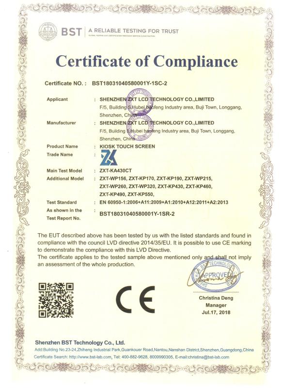 CE - SHENZHEN ZXT LCD TECHNOLOGY CO.,LIMITED