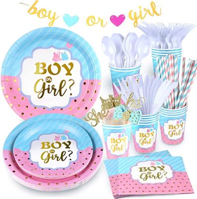 China Gender Reveal LEMON Gender Reveal Tableware Banner Tablecloth Cake Topper Straws Plates Napkins Cups Party Supplies Decorations for sale