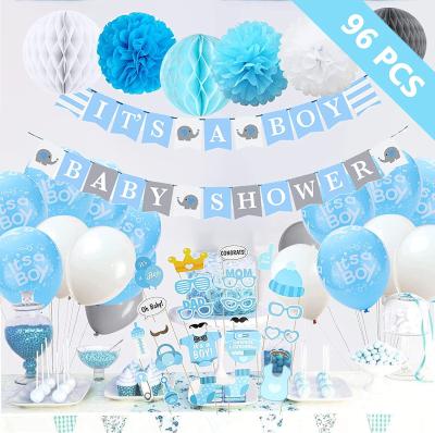 China Baby Shower Blue LEMON BOY Banner Paper Flower Honeycomb Ball Party Balloons Photo Props Games Party Decorations Supplies For Baby Shower for sale