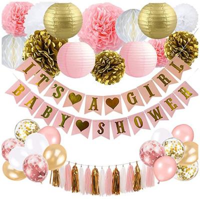 China Baby Shower LEMON Rose Gold Baby Girl Banner Lantern Paper Flower Honeycomb Balloons Foil Tassel Party Decorations Supplies Baby Shower for sale