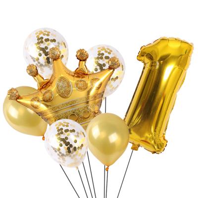 China 7pcs Style CITRON 7pcs Style Number Foil Crown Foil Balloon Girl Gold Birthday Party Foil Helium Decorations Supplies Baby Shower for sale