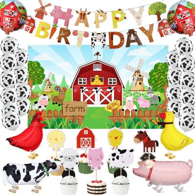 China Birthday LEMON Farm Animals Birthday Party Set Farm Animals Barn Backdrop Party Decoration for Kids Farm Animals Scares Theme Party Supplies for sale