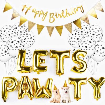 China Dog Cat Birthday Party Supplies Decorations Happy Birthday Banner Letters Paw Print Balloons Birthday Hat Lemon Dog Birthday for sale