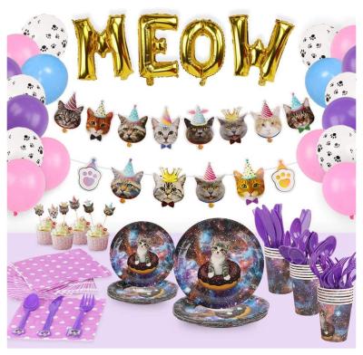 China Birthday LEMON Dishes Cutlery Balloons Globos Napkins Cups Kitten Dinnerware Banner Cupcake Cat Birthday Party Decorations for sale