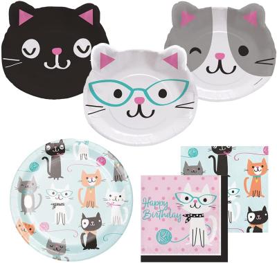 China Cat Themed Plates Large Set Kitten Lunch Dinner Dish Cute Kitten Head Plate For Birthday LEMON Birthday Party Supplies Decorations for sale