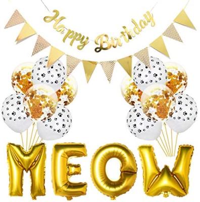 China Cat Birthday Party Supplies Decorations Pet Birthday LEMON Meow Balloons Paw Print Letter Balloons for Pet Cat Dog Birthday for sale