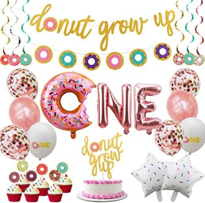 China Donut Lemon Birthday Donut Foil Balloon Donut 1st Grow Up Supplies Kit First Birthday Girl Banner Latex Balloon Party Decoration for sale