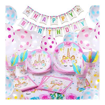 China Birthday LEMON Unicorn Party Decorations Supplies Set (Serves 16) Cake Plates Cups Napkins Tablecloth Globos Paper Disposable Tableware for sale