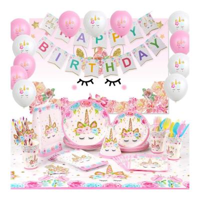 China LEMON Unicorn Party Supplies Decorations Birthday Tableware Balloons Photo Props Backdrop Birthday Sash Pink Girl Birthday Globos for sale