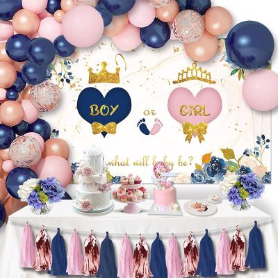 China Gender Reveal Navy Blue LEMON Gender Reveal Party Supplies Decoration Boy or Girl What It Will Be Balloons Kit Tassel Baby Shower Backdrop for sale