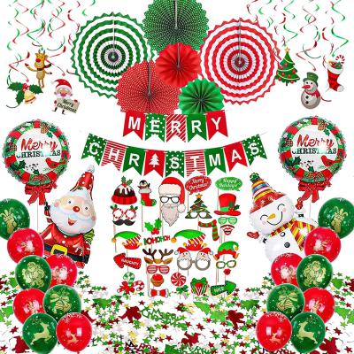 China Christmas LEMON Christmas Party Decorations Set Paper Flowers Hanging Swirls Photo Booth Props Confetti Balloons Banner for sale