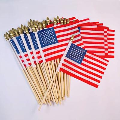 China American Veteran Party LEMON USA Flags On Wooden Stick 5x8Inch Handheld American USA Flag Veteran Party, 4th Of July Grave Decoration Marker for sale