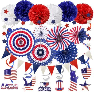 China Party Decoration LEMON USA Party Supplies Navy Blue Red Paper Pom Poms Star Swirls Fans USA Marks Patriotc Independence Day 4th of July for sale