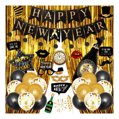 China New Years Lemon 2022 Gold Happy New Years Eve Party Supplies Banner Black Paper Flower Confetti Balloons Globos Office Party Decorations for sale