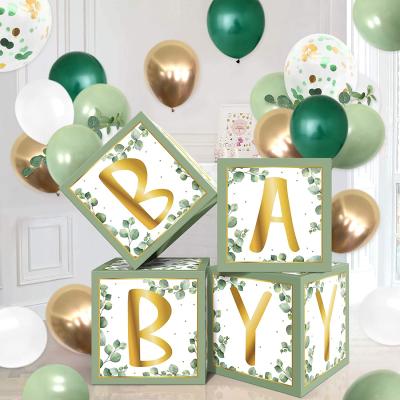 China Birthday LEMON Sage Green Baby Balloons Boxes Decoration Baby Shower Backdrop Blocks Gender Reveal Photo Props Green Eucalyptus for sale