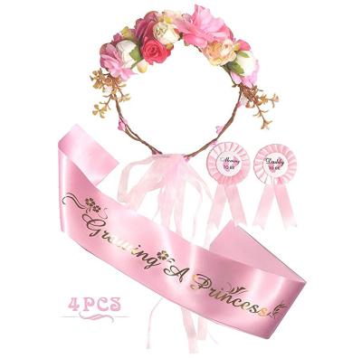 China Birthday LEMON Baby Shower Decoration Girl Mom To Be Flower Crown Her A Girl Raising A Princess Sash And Mom To Be Pin Dad To Be Pin for sale