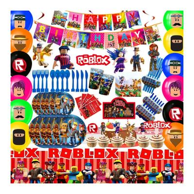 China Birthday LEMON Roblox Theme Party Supplies Sets Balloons Cup Napkin Table Cover Happy Birthday Banner Party Decorations Kids Boy Men for sale