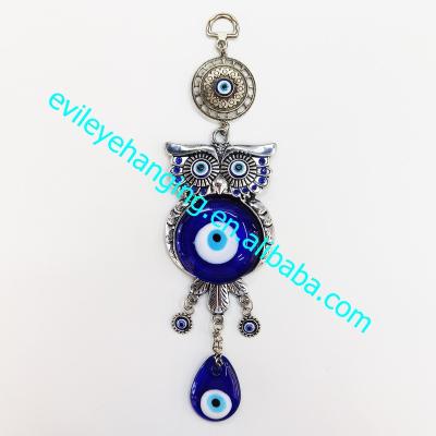 China Unique Design Imitation Antique Owl Blue Evil Eye Wall Hanging Decoration for Souvenir and Metal Amulet Gift for sale