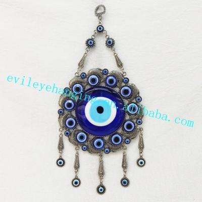 China Folk Art Metal Amulet Evil Eye Wall Hanging Decoration For Large Evil Eye Souvenir Glass Pendant for sale