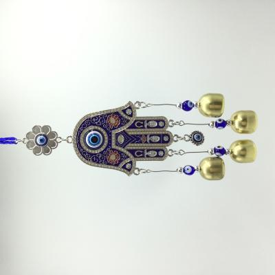 China Folk Art Blue Eye Wind Chime Souvenir Hand Hanging Evil Eye Amulet Alloy Fatima Decor Evil Eye Decoration for sale