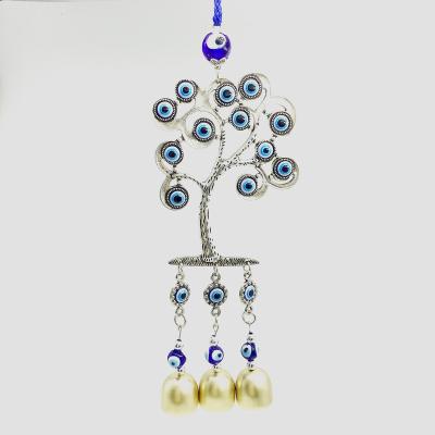 China Tree of Life Devil's Eye Wind Chime Bell Pendant Folk Art Blue Eye for sale