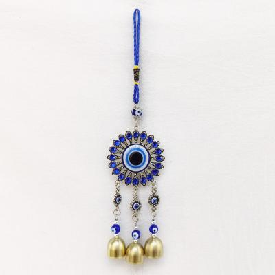 China Zinc Alloy Hanging Crystal Mosaic Wind Chime Wall Metal Israeli Evil Eye Blue Glass Amulet Dream Catcher for sale