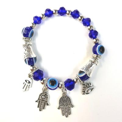 China Durable Fatima Hamsa Hand Blue Eye Hand With Evil Eye Resin Alloy Bracelet (Accept Custom Design) for sale