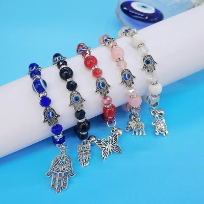 China Fatima Hamsa Hand Butterfly Elephant Evil Eye Turtle Turkish Owl Jewelry Stretch Adjustable Beads Bracelet Daily Life for sale