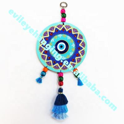 China Multicolor Evil Eye Decoration Home Souvenir and Gift Patterned Wall Hanging Blue Folk Amulet Art Various Styles Wood Circle for sale