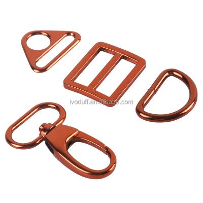 China Handbag Accessories Plated Orange Metal D Ring Swivel Snap Hook Triangle Ring Buckle Handbag Accessories Tri Slip Sliders Buckle for sale