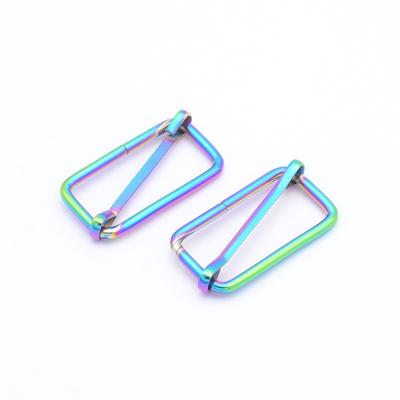 China Metal core pulling buckle for handbags, rainbow color metal slider buckle for sale