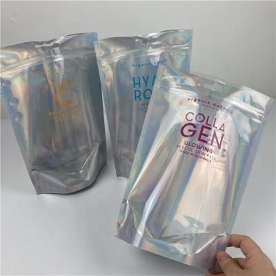 China Recyclable Custom Printed Hologram Packaging Holographic Mylar Makeup Zipper Cosmetic Eyelash Pouch Bags for sale