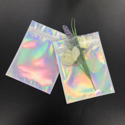 China One Side Hologram Moisture Proof Clear Packaging Three Side Sealed Small Zipper Lock Mylar Hologram Bags for sale