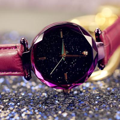 China 2018top water resistant brand design attractive lady watch rose starry reloj de hombre gold face bezel fashion leather prism shape orologio for sale