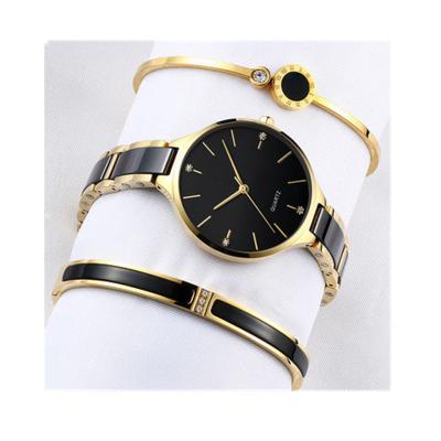 China Not Specified 2021 Black Ceramic Watch Straps Gold Plated Fashion Watch Set Japan Movement Stainless Steel Quartz Watch for sale