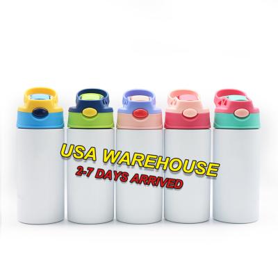 China Sustainable USA Warehouse 12oz 350ml Sublimation Blanks Kids Cup Stainless Steel Flip Top Straight Water Bottle Kids Sublimation Tumbler for sale