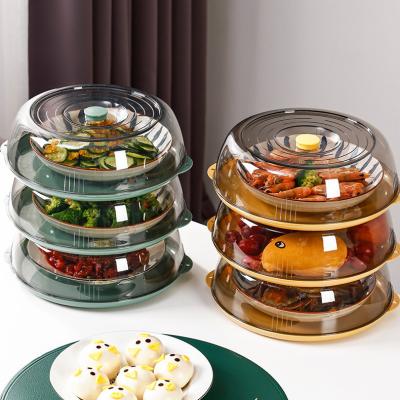 China Stocked Multilayer Plastic Dish Cover Kitchen Storage Dining Table Thermal Insulated Microwaveable Food Dish Cover for sale