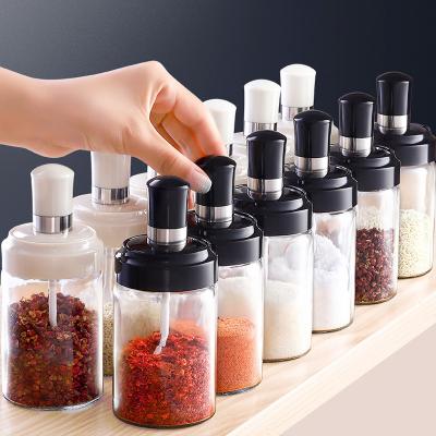 China Sustainable Hot Product 250ML Pepper Cruet Oil Bottle Spoon Cover Glass Honey Seasoning Bottle Moistureproof Kitchen Condiment Spice Jar for sale